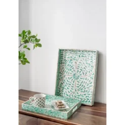 Kirkland's Home Decorative Trays-Ivory And Clover Mosaic Capiz Shell Tray, 17 In.