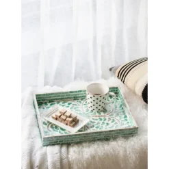 Kirkland's Home Decorative Trays-Ivory And Clover Mosaic Capiz Shell Tray, 17 In.