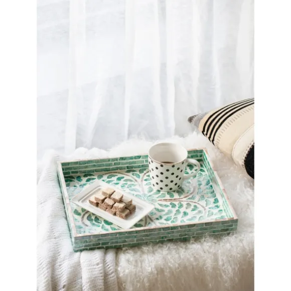 Kirkland's Home Decorative Trays-Ivory And Clover Mosaic Capiz Shell Tray, 17 In.