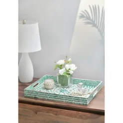 Kirkland's Home Decorative Trays-Ivory And Clover Mosaic Capiz Shell Tray, 17 In.