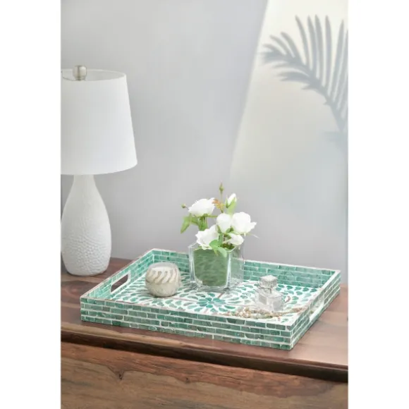 Kirkland's Home Decorative Trays-Ivory And Clover Mosaic Capiz Shell Tray, 17 In.