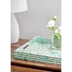 Kirkland's Home Decorative Trays-Ivory And Clover Mosaic Capiz Shell Tray, 17 In.