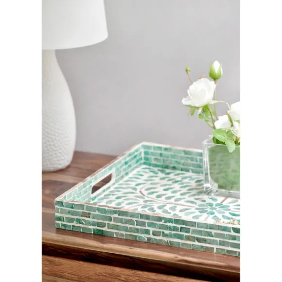 Kirkland's Home Decorative Trays-Ivory And Clover Mosaic Capiz Shell Tray, 17 In.