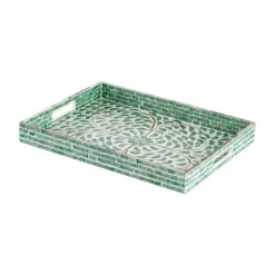 Kirkland's Home Decorative Trays-Ivory And Clover Mosaic Capiz Shell Tray, 15 In.