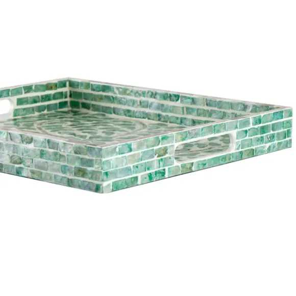 Kirkland's Home Decorative Trays-Ivory And Clover Mosaic Capiz Shell Tray, 15 In.