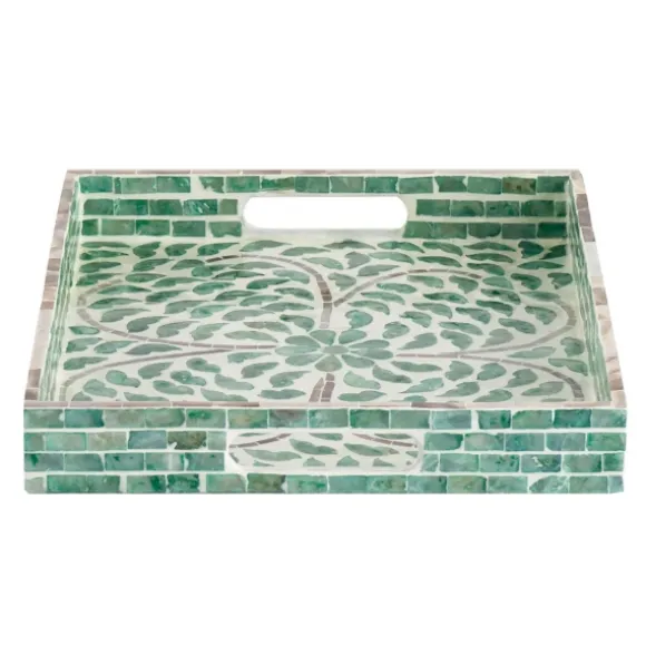 Kirkland's Home Decorative Trays-Ivory And Clover Mosaic Capiz Shell Tray, 15 In.