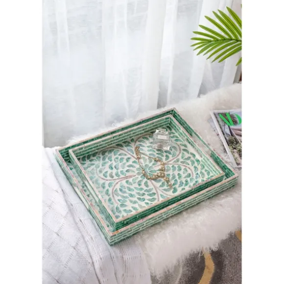 Kirkland's Home Decorative Trays-Ivory And Clover Mosaic Capiz Shell Tray, 15 In.