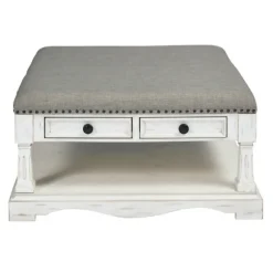 Kirkland's Home Coffee Tables-Ivory And Gray Upholstered Square Coffee Table