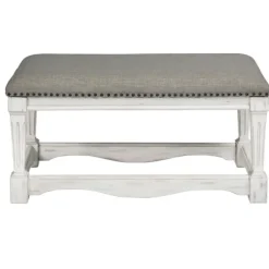 Kirkland's Home Benches & Ottomans-Ivory And Gray Wooden Upholstered Bench