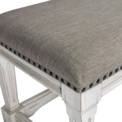 Kirkland's Home Benches & Ottomans-Ivory And Gray Wooden Upholstered Bench