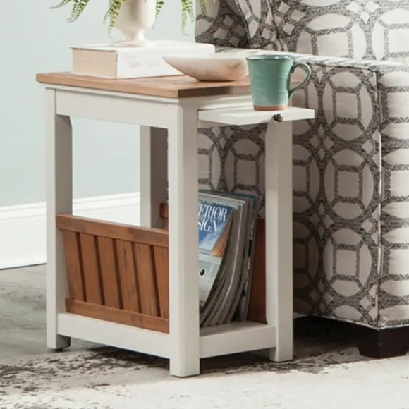 Kirkland's Home Accent & End Tables-Ivory And Natural Wood Magazine Shelf Accent Table