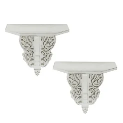 Kirkland's Home Shelves-Ivory Distressed Carved 2-Pc. Wall Shelf Set