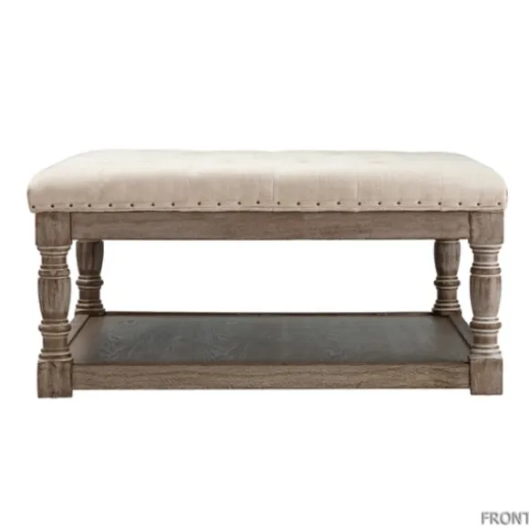 Kirkland's Home Benches & Ottomans-Ivory Linen Low Base Tufted Ottoman