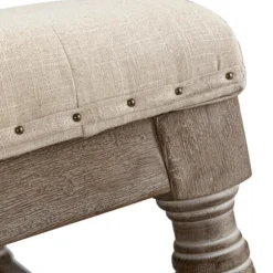 Kirkland's Home Benches & Ottomans-Ivory Linen Low Base Tufted Ottoman