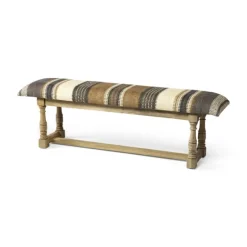 Kirkland's Home Benches & Ottomans-Jute Striped Natural Wood Bench