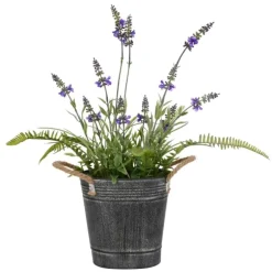 Kirkland's Home Arrangements & Greenery-Lavender And Fern Arrangement In Iron Pot, 18 In.