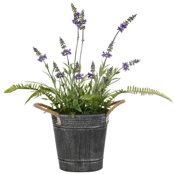 Kirkland's Home Arrangements & Greenery-Lavender And Fern Arrangement In Iron Pot, 18 In.