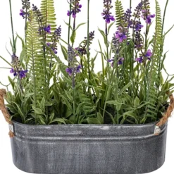 Kirkland's Home Arrangements & Greenery-Lavender And Fern Arrangement In Iron Pot, 16 In.