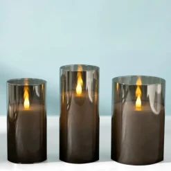 Kirkland's Home Flameless Candles-Led Soft Flame Glass Pillar Candle, 3X7 In.