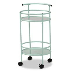 Kirkland's Home Kitchen Islands & Bar Carts-Light Blue Round Metal Bar Cart