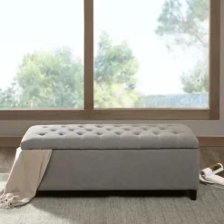 Kirkland's Home Benches & Ottomans-Light Button Tufted Storage Bench