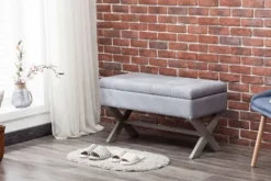 Kirkland's Home Benches & Ottomans-Light Button Tufted Storage Cross Leg Bench