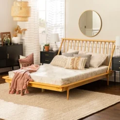 Kirkland's Home Beds & Headboards-Light Oak Modern Spindle Wooden Queen Bed