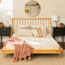 Kirkland's Home Beds & Headboards-Light Oak Modern Spindle Wooden Queen Bed