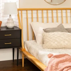 Kirkland's Home Beds & Headboards-Light Oak Modern Spindle Wooden Queen Bed