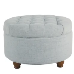 Kirkland's Home Benches & Ottomans-Light Tufted Round Storage Ottoman