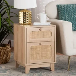 Kirkland's Home Nightstands-Light Wood And Cane Accent Nightstand