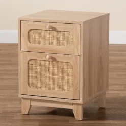 Kirkland's Home Nightstands-Light Wood And Cane Accent Nightstand