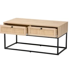 Kirkland's Home Coffee Tables-Light Wood And Rat 2-Drawer Coffee Table