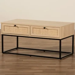 Kirkland's Home Coffee Tables-Light Wood And Rat 2-Drawer Coffee Table
