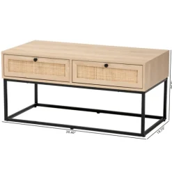 Kirkland's Home Coffee Tables-Light Wood And Rat 2-Drawer Coffee Table