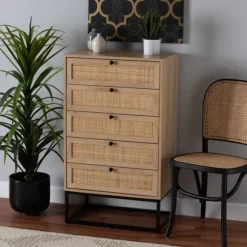 Kirkland's Home Dressers & Chests-Light Wood And Rat 5-Drawer Chest