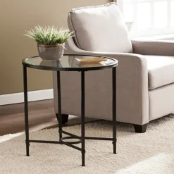 Kirkland's Home Accent & End Tables-Lila Glass And Metal Oval Accent Table