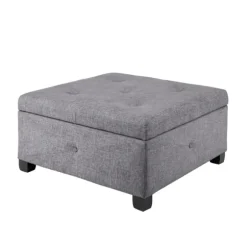 Kirkland's Home Benches & Ottomans-Lila Tufted Charcoal Storage Ottoman