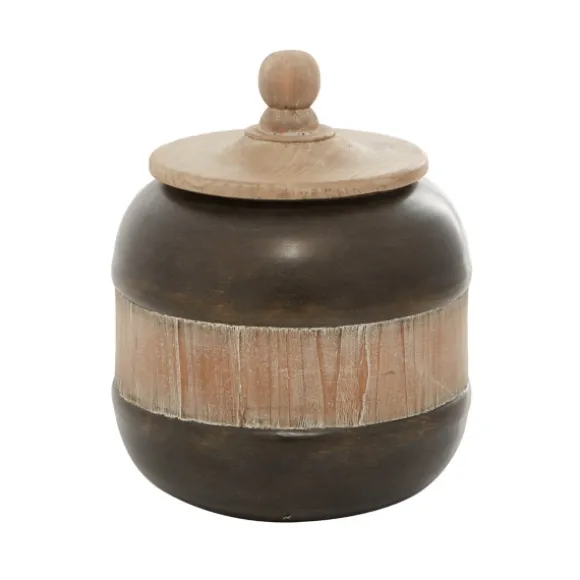 Kirkland's Home Decorative Bowls & Jars-Mahogany Wood And Metal Jar With Lid, 11 In.