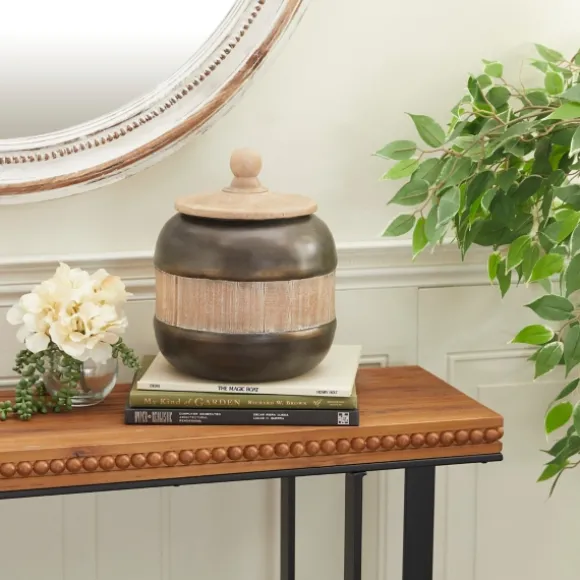 Kirkland's Home Decorative Bowls & Jars-Mahogany Wood And Metal Jar With Lid, 11 In.
