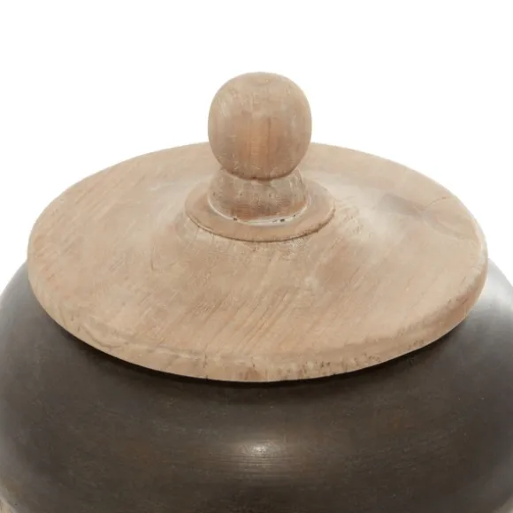 Kirkland's Home Decorative Bowls & Jars-Mahogany Wood And Metal Jar With Lid, 11 In.