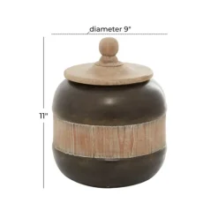 Kirkland's Home Decorative Bowls & Jars-Mahogany Wood And Metal Jar With Lid, 11 In.