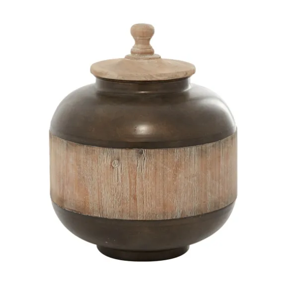 Kirkland's Home Decorative Bowls & Jars-Mahogany Wood And Metal Jar With Lid, 14 In.