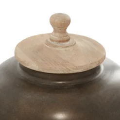 Kirkland's Home Decorative Bowls & Jars-Mahogany Wood And Metal Jar With Lid, 14 In.