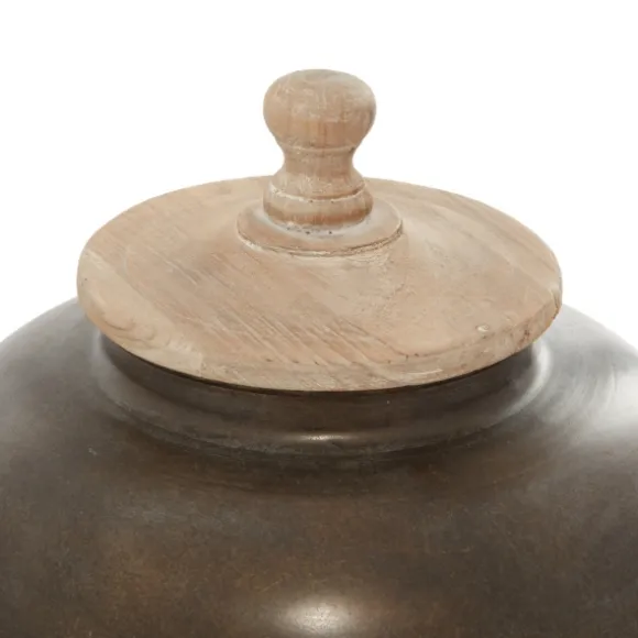 Kirkland's Home Decorative Bowls & Jars-Mahogany Wood And Metal Jar With Lid, 14 In.
