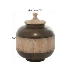 Kirkland's Home Decorative Bowls & Jars-Mahogany Wood And Metal Jar With Lid, 14 In.