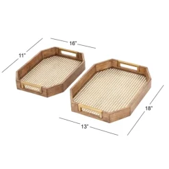 Kirkland's Home Decorative Trays-Mahogany Wood Grid Mesh Decorative Trays, Set Of 2