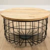 Kirkland's Home Coffee Tables-Mango Wood And Black Metal Basket Coffee Table