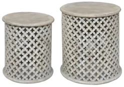Kirkland's Home Accent & End Tables-Mango Wood Pierced Accent Tables, Set Of 2