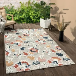 Kirkland's Home Outdoor Rugs-Mara Floral Blossom Indoor/Outdoor Area Rug, 5X7